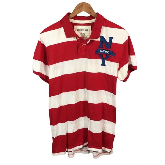 PO530 Mens AEROPOSTALE New York Preppy Striped Polo Shirt XL - Picture 1 of 4